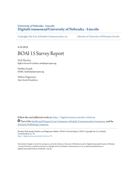 BOAI 15 Survey Report Nick Shockey Right to Research Coalition, Nick@Sparcopen.Org