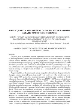 Water Quality Assessement of Mlava River Based on Aquatic Macroinvertebrates