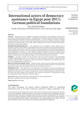 International Actors of Democracy Assistance in Egypt Post 2011: German Political Foundations