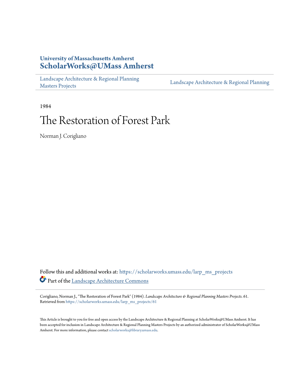 The Restoration of Forest Park Norman J