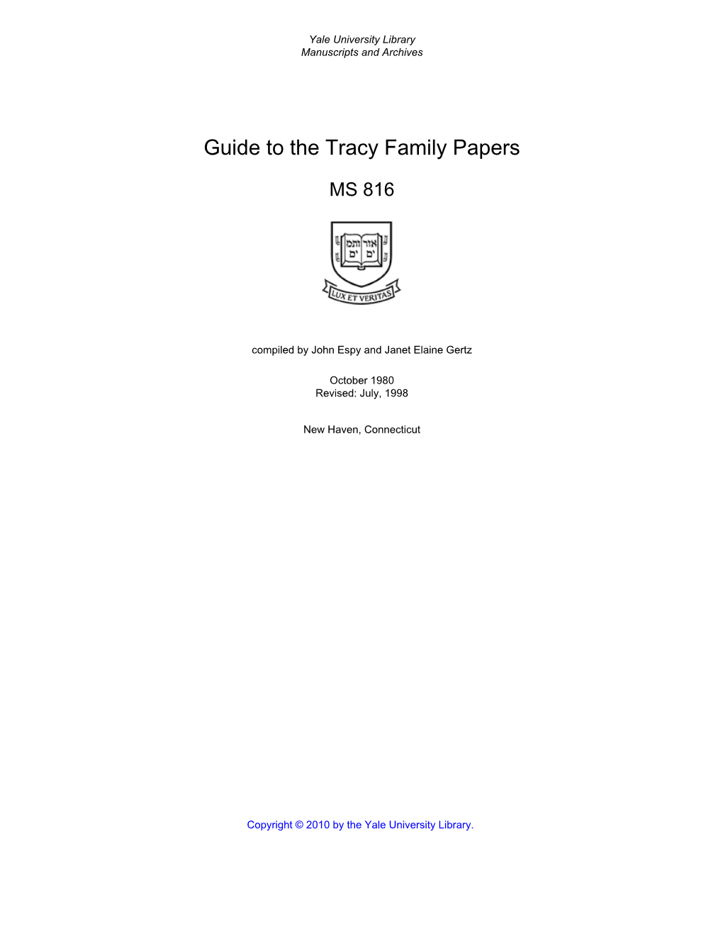 Guide to the Tracy Family Papers