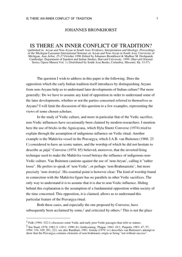 IS THERE an INNER CONFLICT of TRADITION? (Published In: Aryan and Non-Aryan in South Asia: Evidence, Interpretation and Ideology