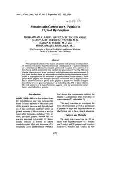 Somatostatin Gastrin and C-Peptide in Thyroid Dysfunctions