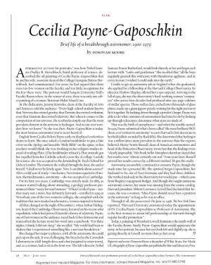 Cecilia Payne-Gaposchkin Brief Life of a Breakthrough Astronomer: 1900-1979 by Donovan Moore