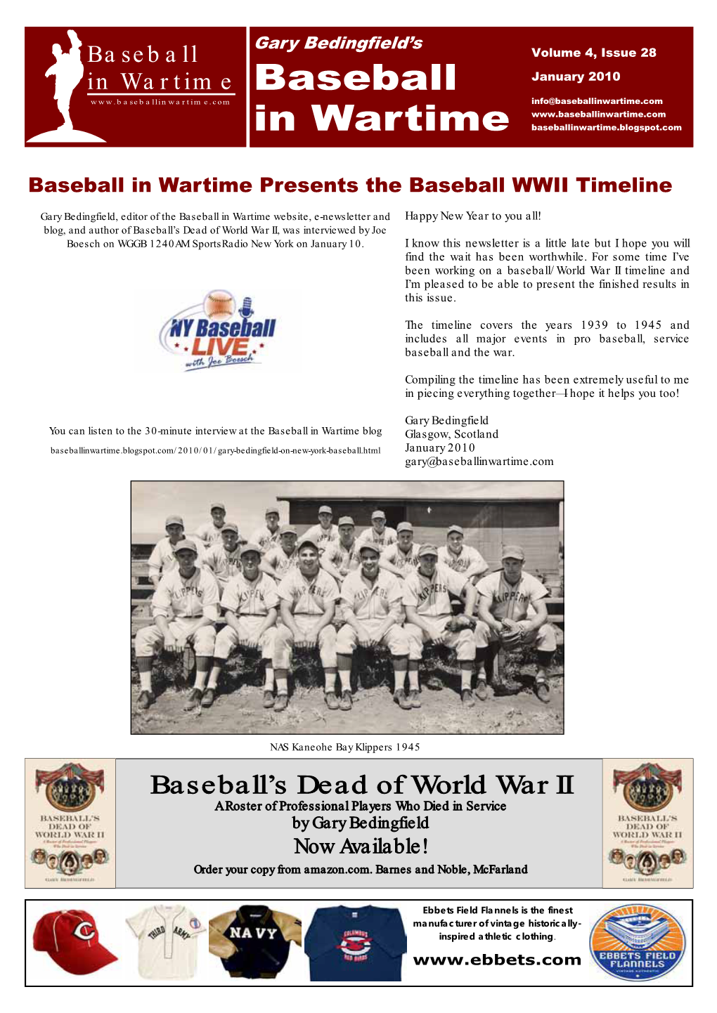 Baseball in Wartime Presents the Baseball WWII Timeline