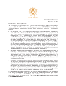 Moscow, Russian Federation September 21, 2007 Dear Holders of Depositary Receipts: the Board of Directors of Open Joint-Stock Co