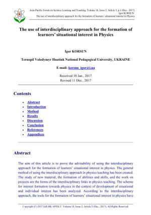 The Use of Interdisciplinary Approach for the Formation of Learners’ Situational Interest in Physics