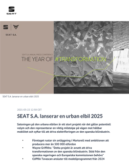 SEAT S.A. Lanserar En Urban Elbil 2025