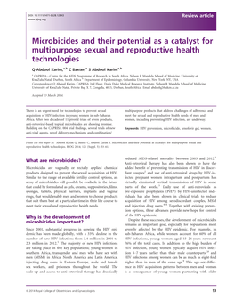 Microbicides and Their Potential As a Catalyst for Multipurpose Sexual and Reproductive Health Technologies