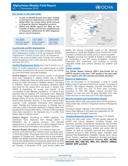 Afghanistan Weekly Field Report