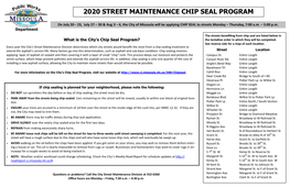 2020 Street Maintenance Chip Seal Program