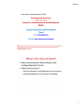 Analog Electronics What Is This Class All About?