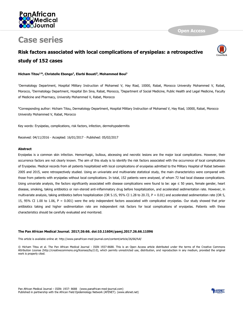 Case Series Risk Factors Associated with Local Complications of Erysipelas: a Retrospective Study of 152 Cases