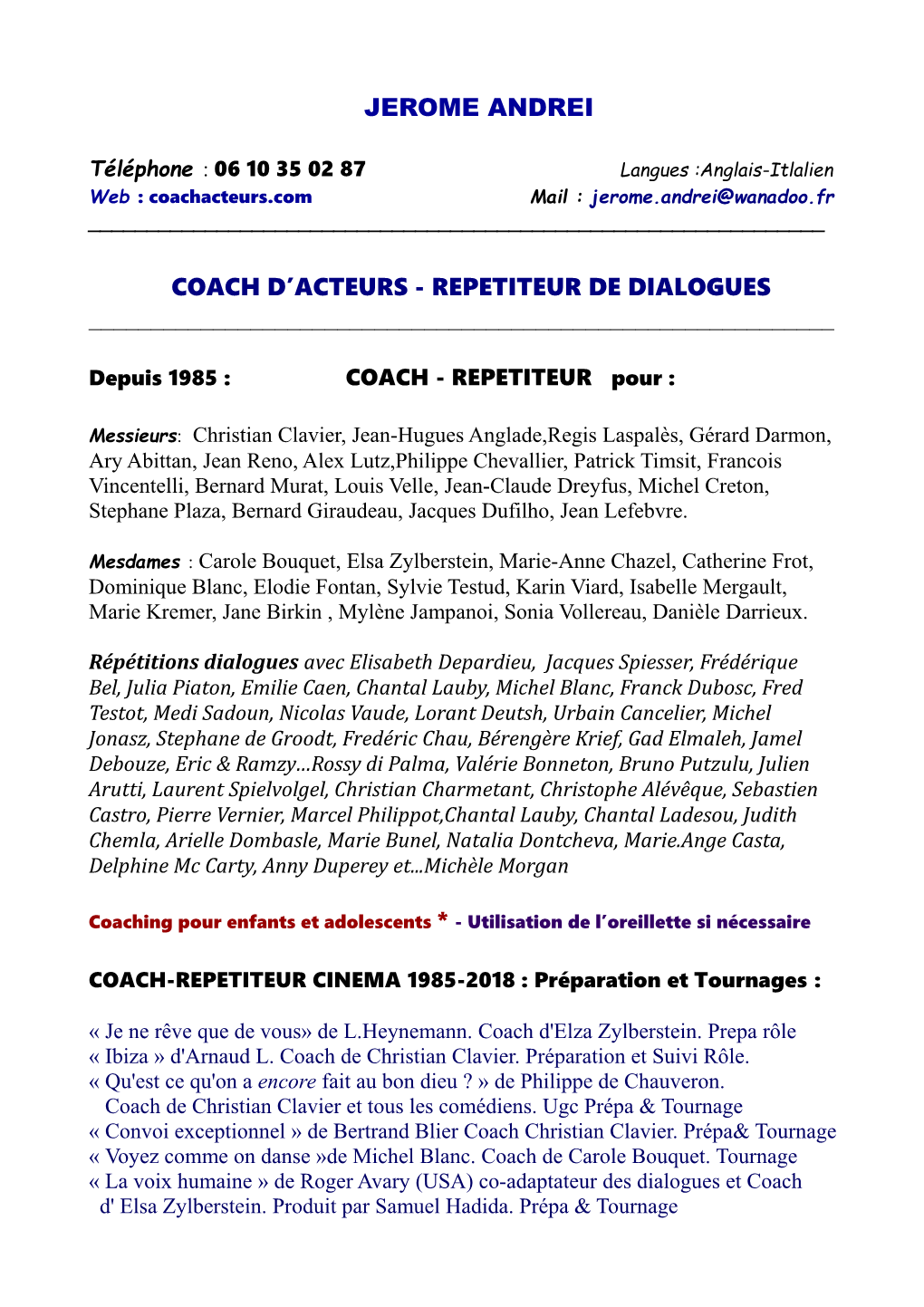 Jerome Andrei Coach D'acteurs