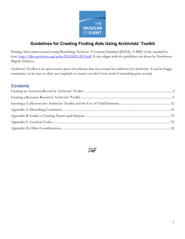 Guidelines for Creating Finding Aids Using Archivists' Toolkit Contents