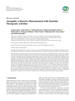Astragalin: a Bioactive Phytochemical with Potential Therapeutic Activities