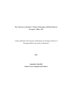Women, Urban Space and Moral Purity in Liverpool C