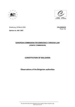 CONSTITUTION of BULGARIA Observations of the Bulgarian