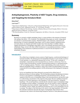 Antiepileptogenesis, Plasticity of AED Targets, Drug Resistance, and Targeting the Immature Brain