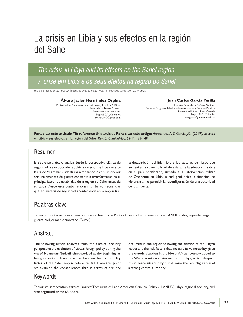 La Crisis En Libia Y Sus Efectos En La Región Del Sahel