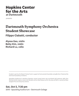 Dartmouth Symphony Orchestra Student Showcase Filippo Ciabatti, Conductor