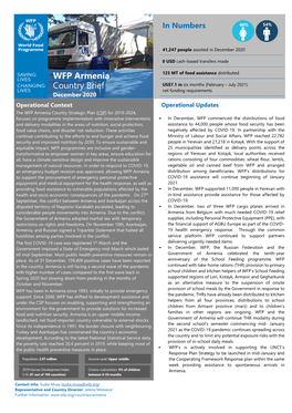 WFP Armenia Country Brief December 2020 Photo Caption: WFP Armenia Organizing Food Distributions