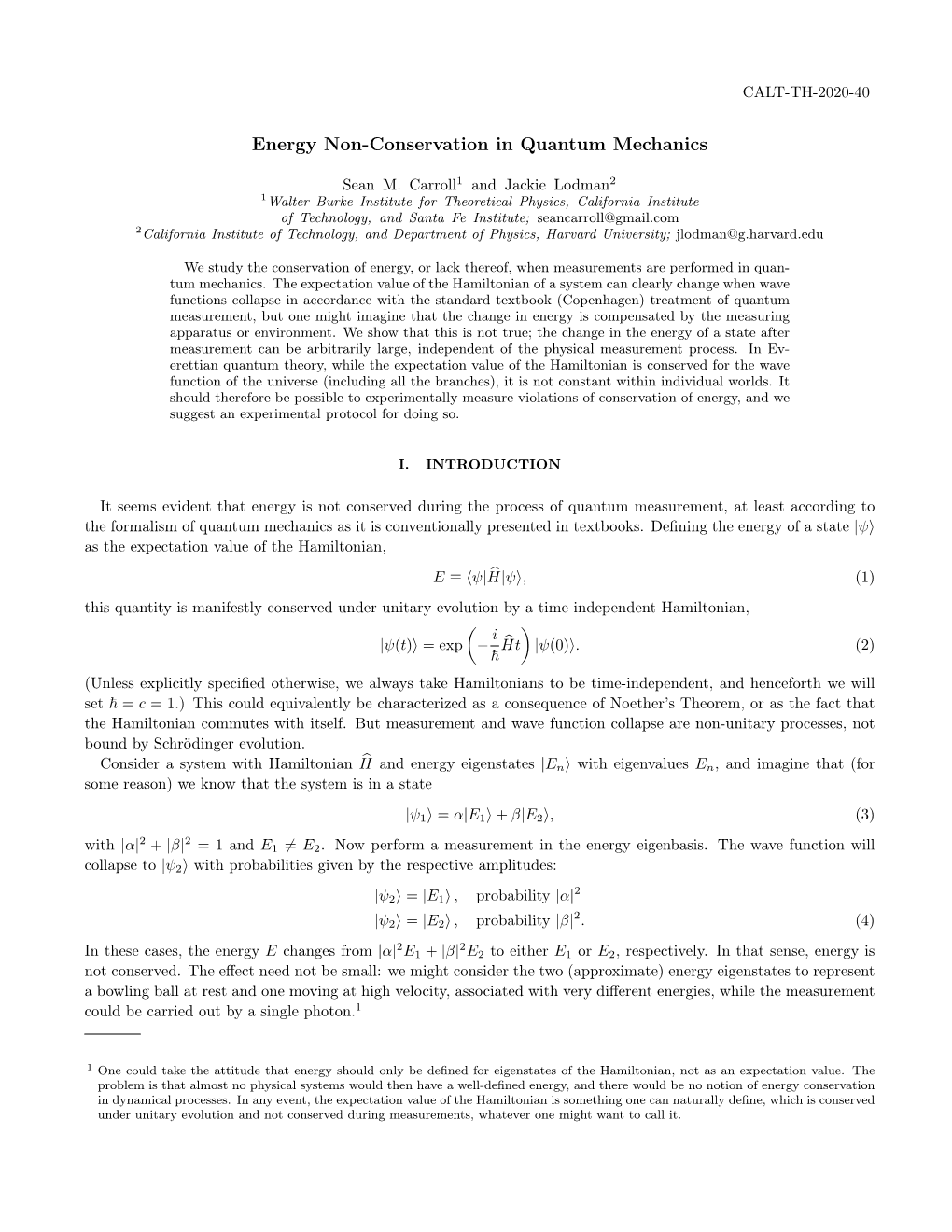 Energy Non-Conservation in Quantum Mechanics