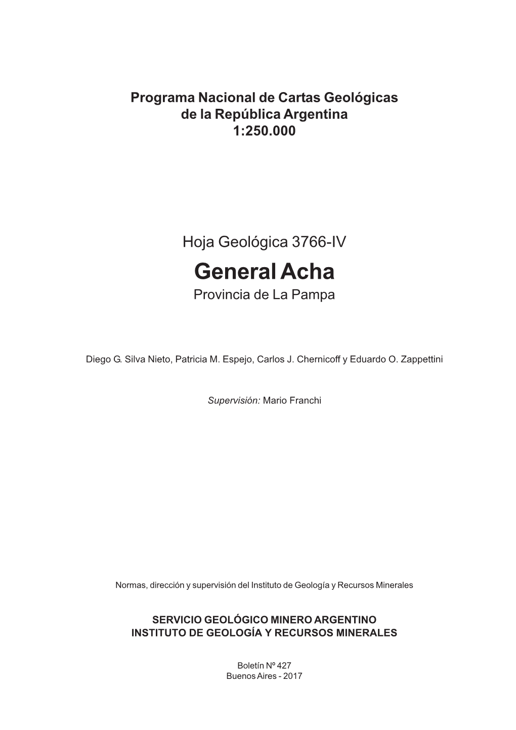 Hoja Geológica 3766-IV General Acha Provincia De La Pampa