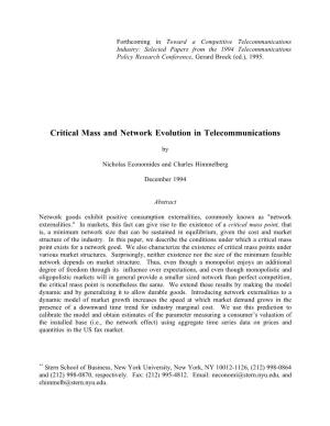 Critical Mass and Network Evolution in Telecommunications