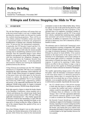 Ethiopia and Eritrea: Stopping the Slide to War