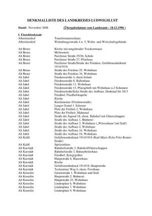 Denkmalliste Des Landkreises Ludwigslust