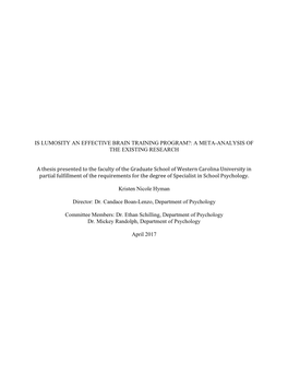 Is Lumosity an Effective Brain Training Program?: a Meta-Analysis of the Existing Research