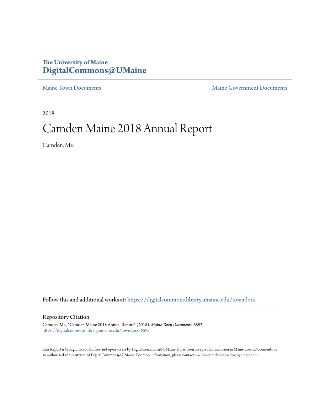 Camden Maine 2018 Annual Report Camden, Me