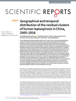 Geographical and Temporal Distribution of the Residual Clusters of Human Leptospirosis in China, 2005–2016