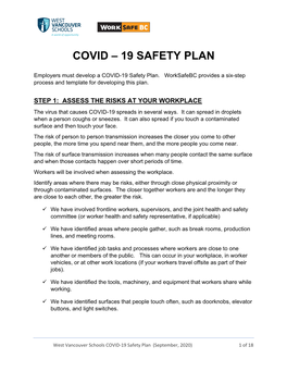 Covid – 19 Safety Plan