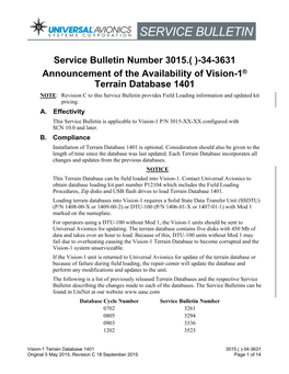 Vision-1 Terrain Database 1401 3015.( )-34-3631 Original 5 May 2015, Revision C 18 September 2015 Page 1 of 14 SERVICE BULLETIN