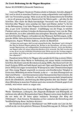 Zu Liszts Bedeutung Für Die Wagner-Rezeption. Rainer Kleinertz