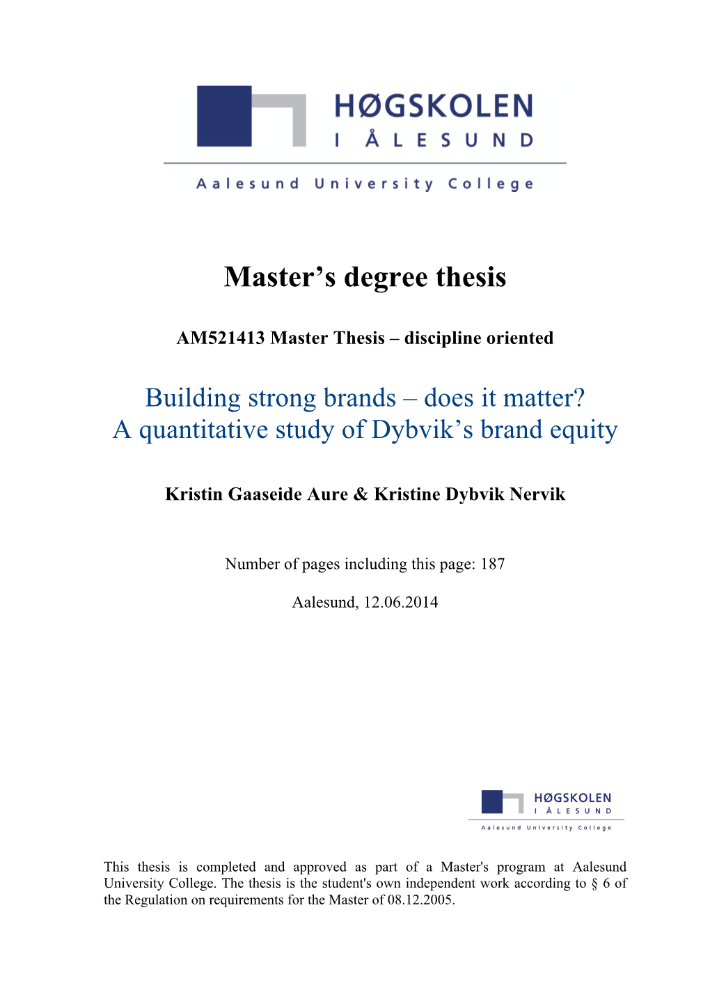 Master Thesis 2014