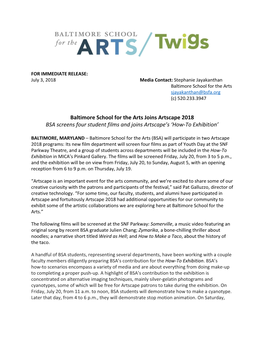 7/3/2018 Baltimore School for the Arts Joins Artscape 2018