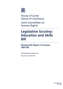 Legislative Scrutiny: Education and Skills Bill