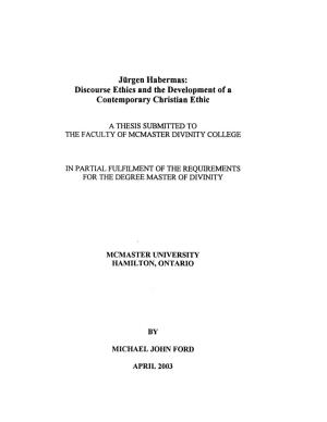Jurgen Habermas: Discourse Ethics and the Development of a Contemporary Christian Ethic