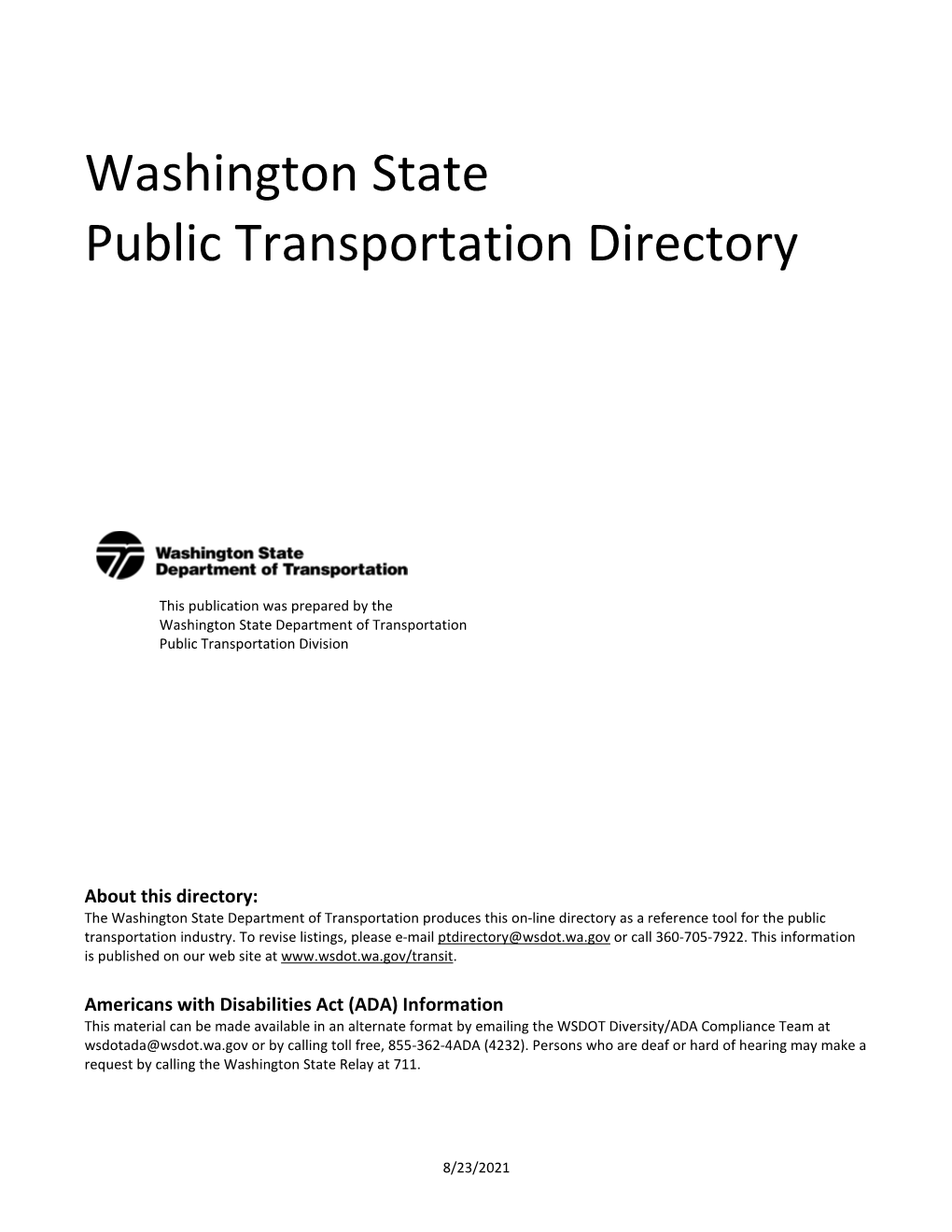 Washington State Public Transportation Directory