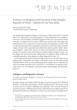 Statistics on Religions and Churches in the People's Republic of China
