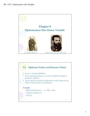 Chapter 9 Optimization: One Choice Variable