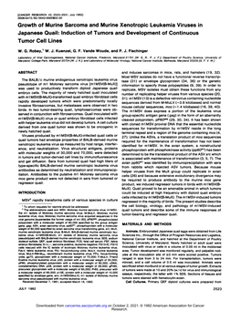 Growth of Murine Sarcoma and Murine Xenotropic Leukemia Viruses in Japanese Quail: Induction of Tumors and Development of Continuous Tumor Cell Lines