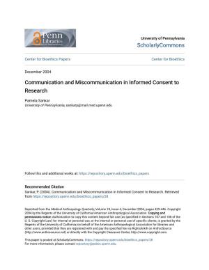 Communication and Miscommunication in Informed Consent to Research