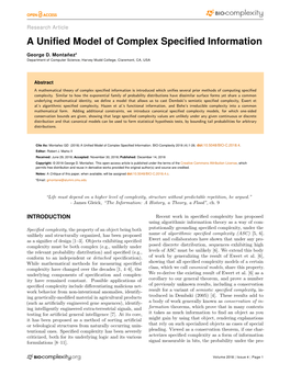 A Unified Model of Complex Specified Information