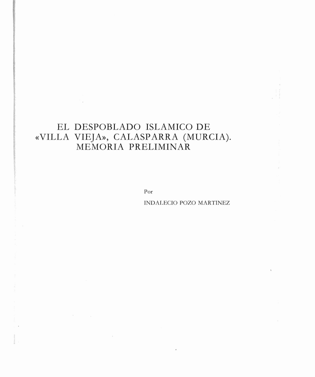 ((Villa Vieja)), Calasparra (Murcia). Memoria Preliminar