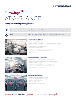 AT-A-GLANCE Europe’S Fastest Growing Airline