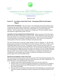 Iron Horse State Park Trail – Renaming Effort/Trail Update – Report